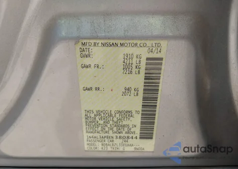 2014 Nissan Altima 2.5/2.5 S/2.5 Sl/2.5 Sv из США, поврежденный, VIN 1N4AL3AP8EN380844